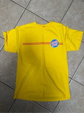 Santa Cruz Skateboards Yellow Tee with Red Stripe and Blue Logo